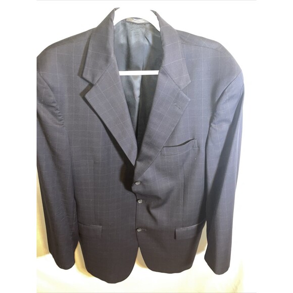 Michaels Clothiers Suit Jacket Men’s Size 46L Blue Window Pane Three Button - Picture 1 of 12